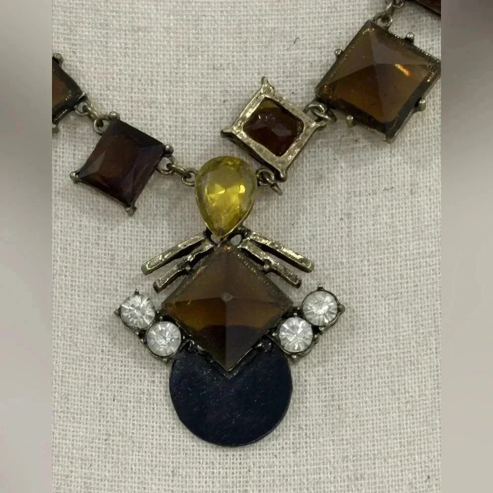 Vintage Sohi Denise gold costume statement necklace with yellow and brown stones - Picture 4 of 14